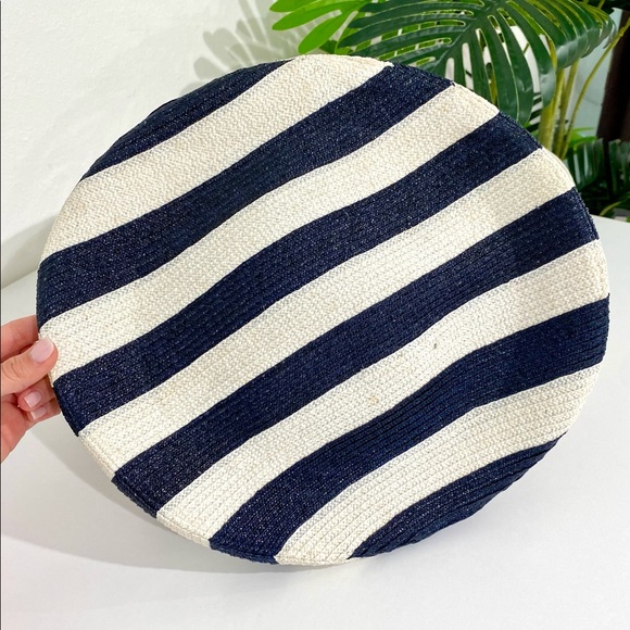 Authentic Vintage Chanel Navy and White Striped Saucer Hat w Box - Picture 2 of 11